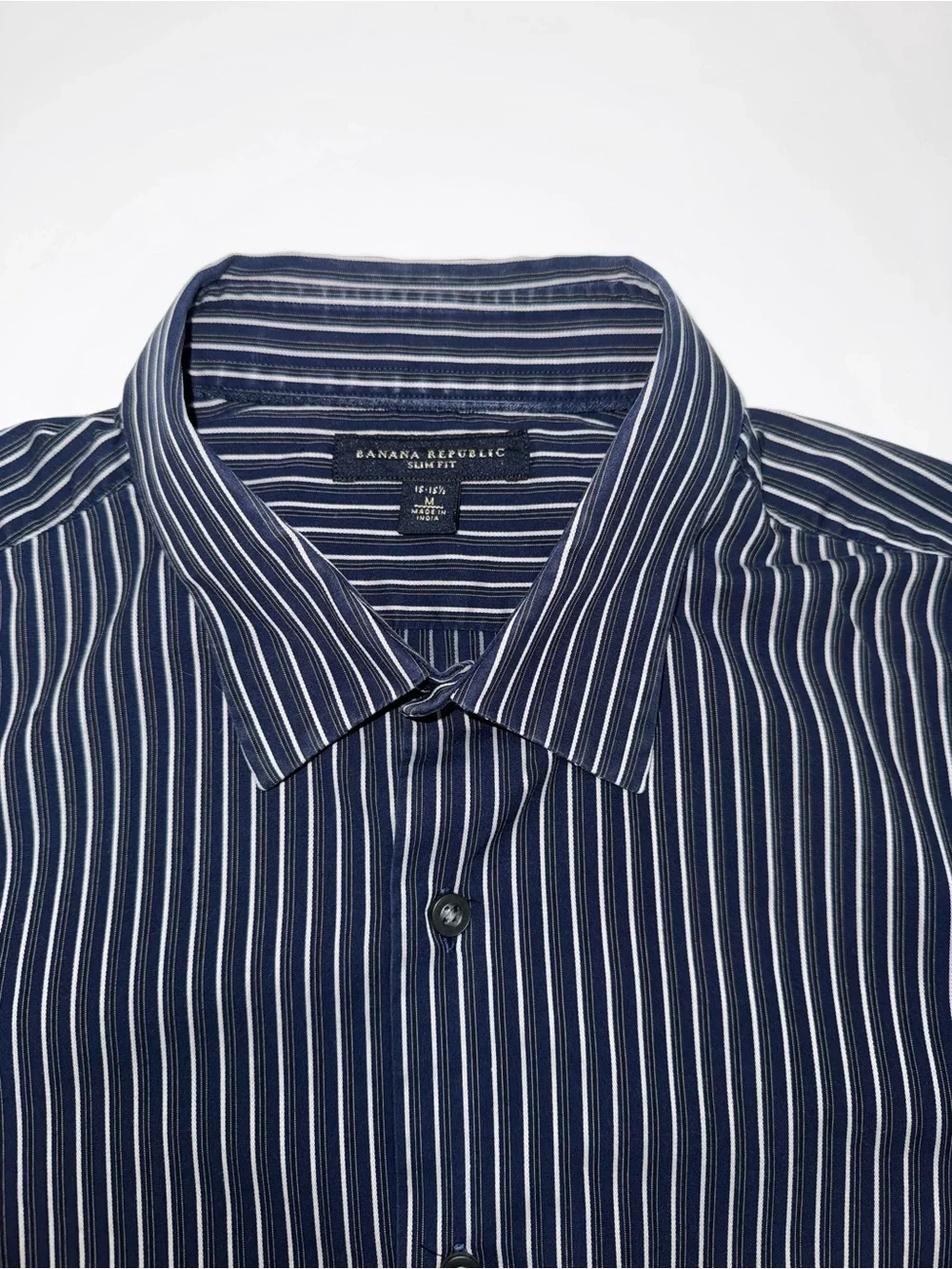 Banana Republic Slim Fit Blue/White Striped Dress Shirt 15-15.5, M Stretch
